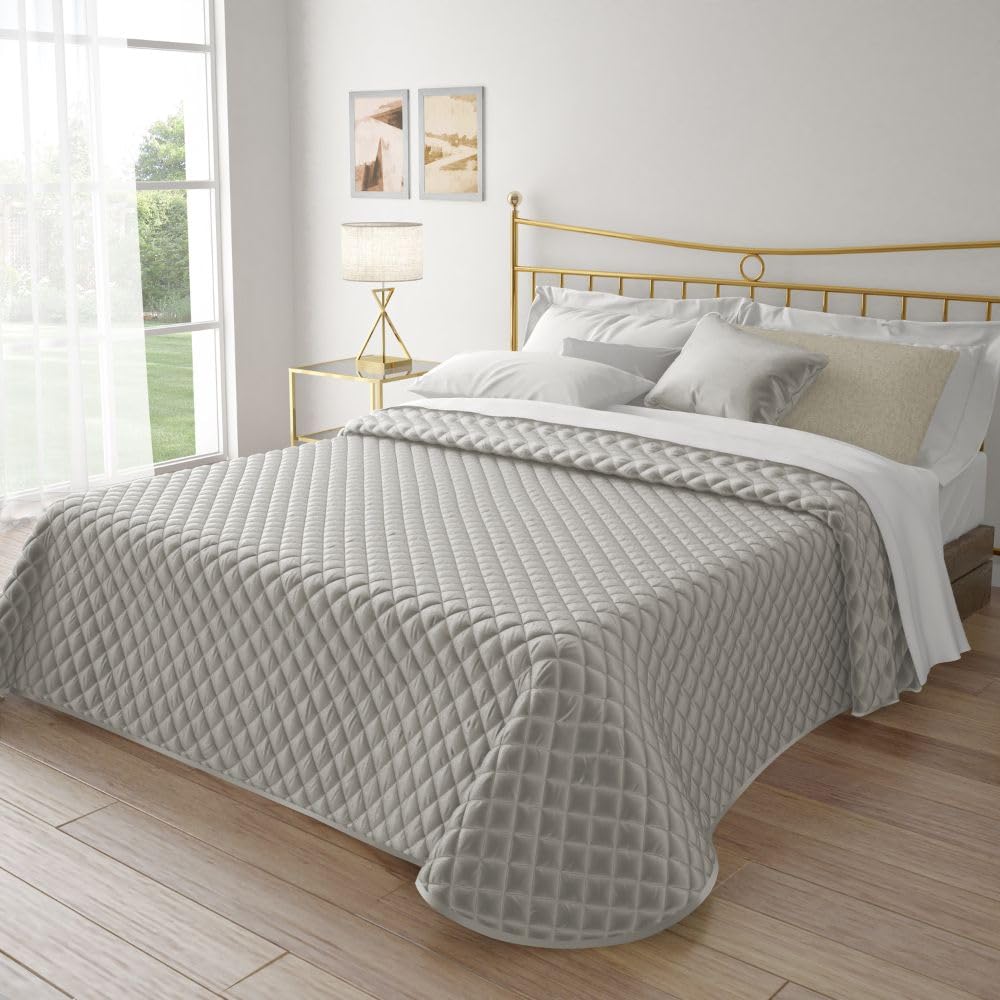 MAXIME MAISON - Steppdecke für Doppelbett, Frühling, Herbst, gesteppt aus weichem elegantem Samt, leichte Tagesdecke für Doppelbett, hergestellt in Italien, Gefühl von echtem Luxus (Taupe)