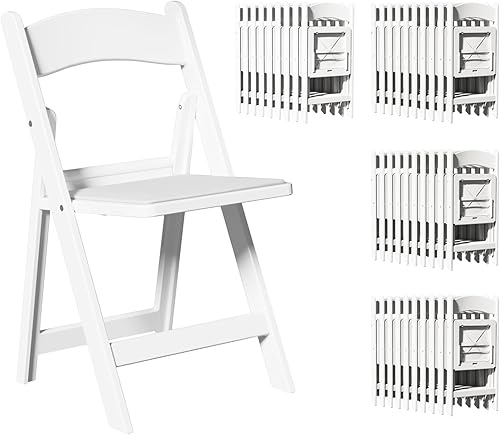Miniatura 18 de Paquete de 10 sillas plegables de plástico blanco, silla plegable de plástico para uso en interiores y exteriores, asiento comercial apilable