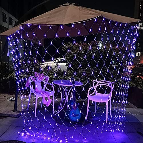 HULUBO Solar Net String Lights,Outdoor Solar Net Lights 3m x 2m 200LED Backyard Patio Net Light Balcony Fence Mesh Fairy Light String Outdoor Waterproof for Garden (Purple)