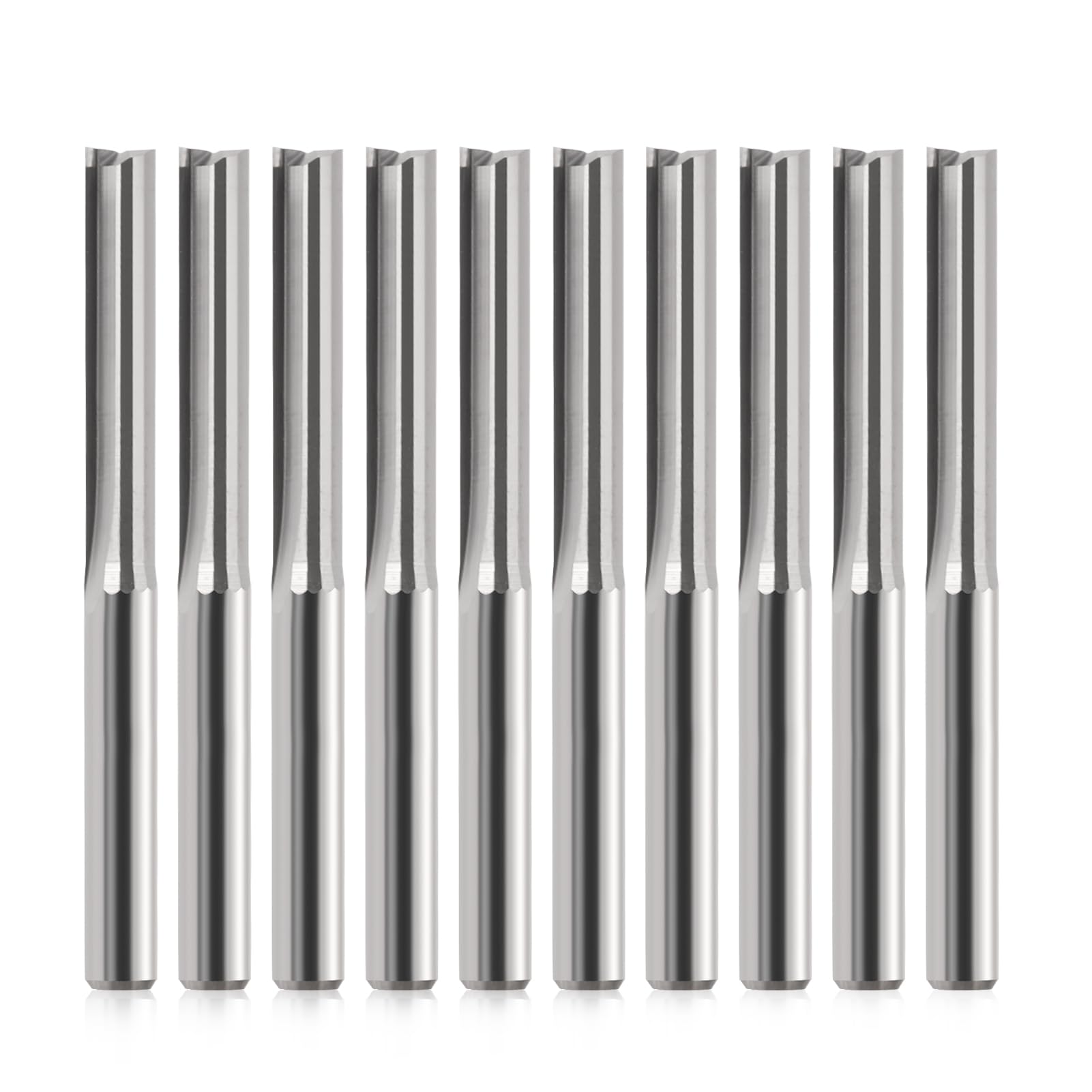 Trvoxviq CNC Straight Router Bits 0.16 Inch (4mm) Shank, 2 Flutes Straight End Mill CNC Milling Cutter, Tungsten Steel CNC Bits 22mm CEL/45mm OAL for MDF PVC Acrylic Woodworking(4x22mm, 10PCS)