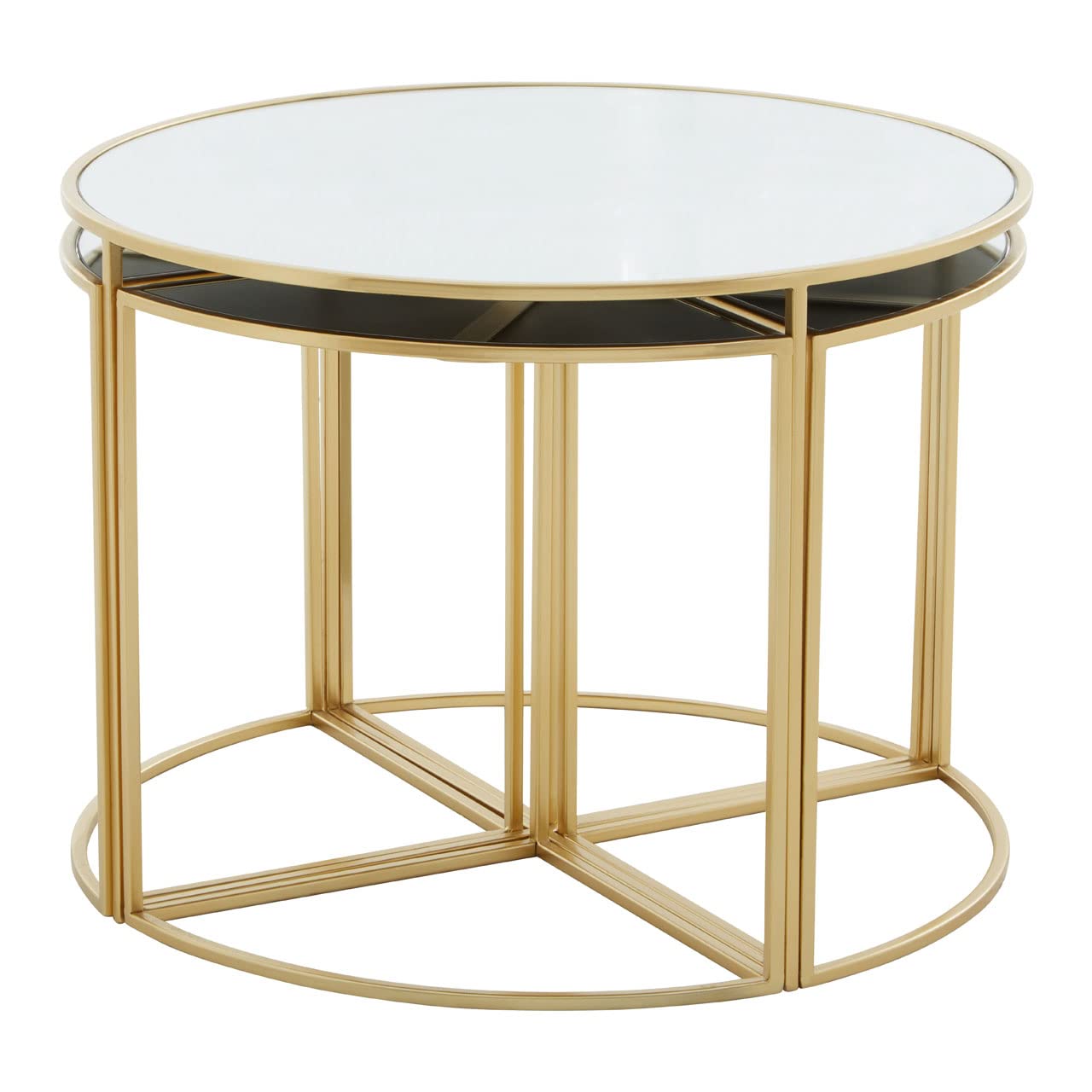 Premier Housewares Jolie Five Peice Nesting Tables Set With Mirrored Top And Frames Gold