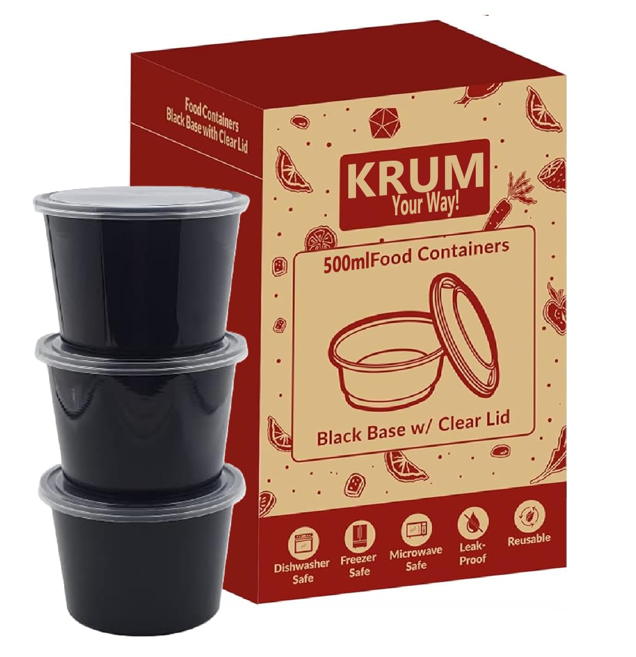 Best We Sell - Contenitore per alimenti in plastica con coperchio, 500 ml, per la consegna di alimenti, a prova di perdite, a prova di manomissione, confezione da 25
