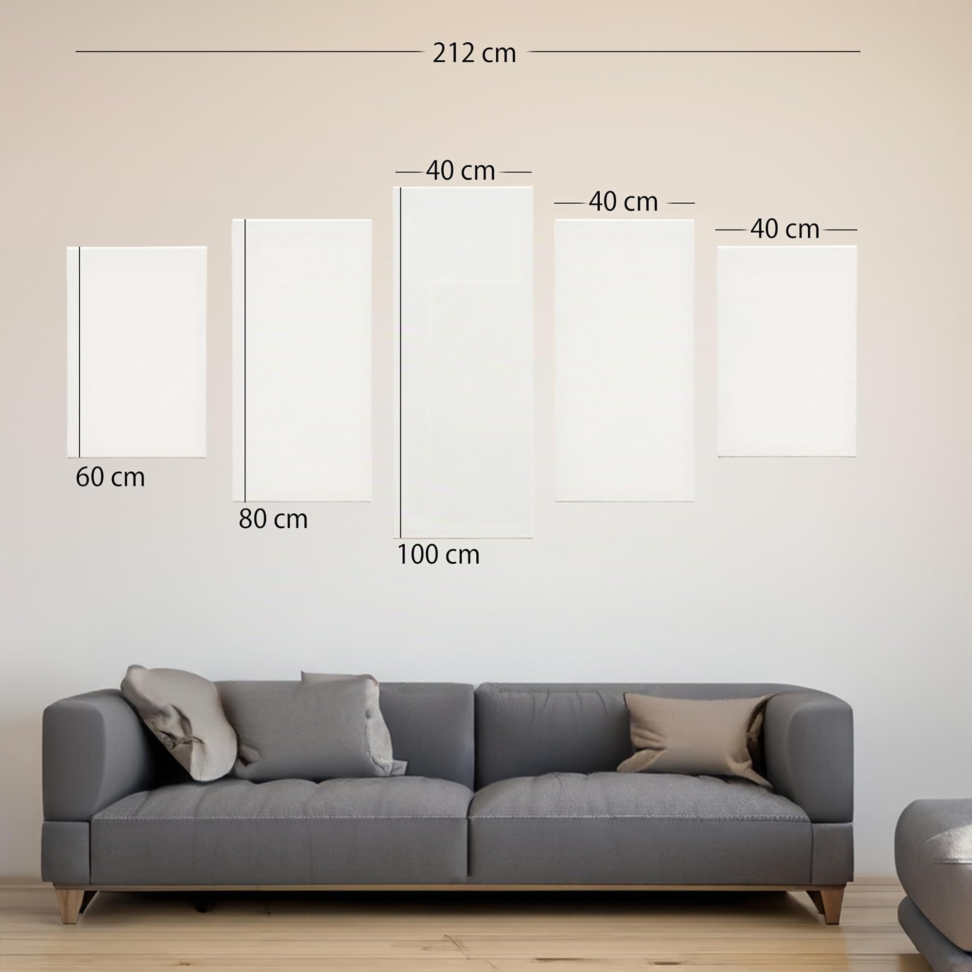 ARTIKUM Panorama Leinwand 5er Set, Größe L | ca 220x100 cm | malfertig bespannte Keilrahmen, Canvas Set zum Bemalen, DIY
