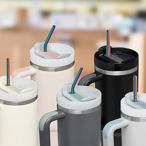 Miniatura 7 de Pajitas de repuesto de acero inoxidable con cubiertas de popote para vaso Stanley Adventure Travel de 40 onzas, 6 popotes reutilizables con popote