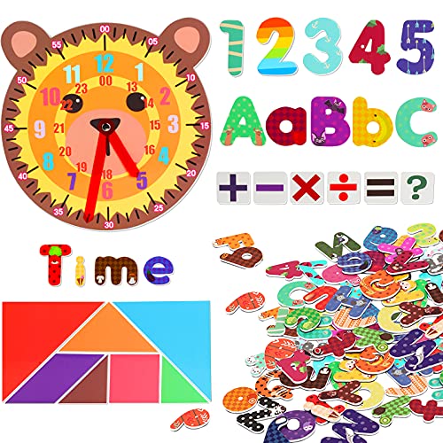 Mojitodon Magnetic Letters and Numbers Set - ABC Foam Alphabet Fridge Magnets with Pattern Blocks & Teaching Clock Educational Toys for Toddlers Spelling and Learning (94 PCS)