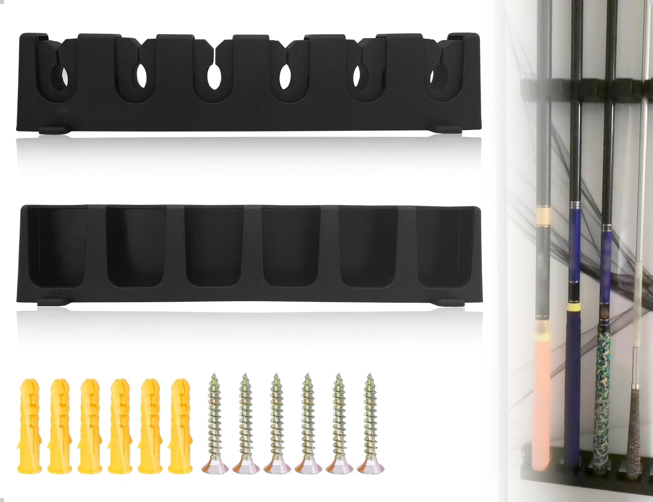 Portacañas de Pared para 6 Cañas de Pescar, Soporte Negro