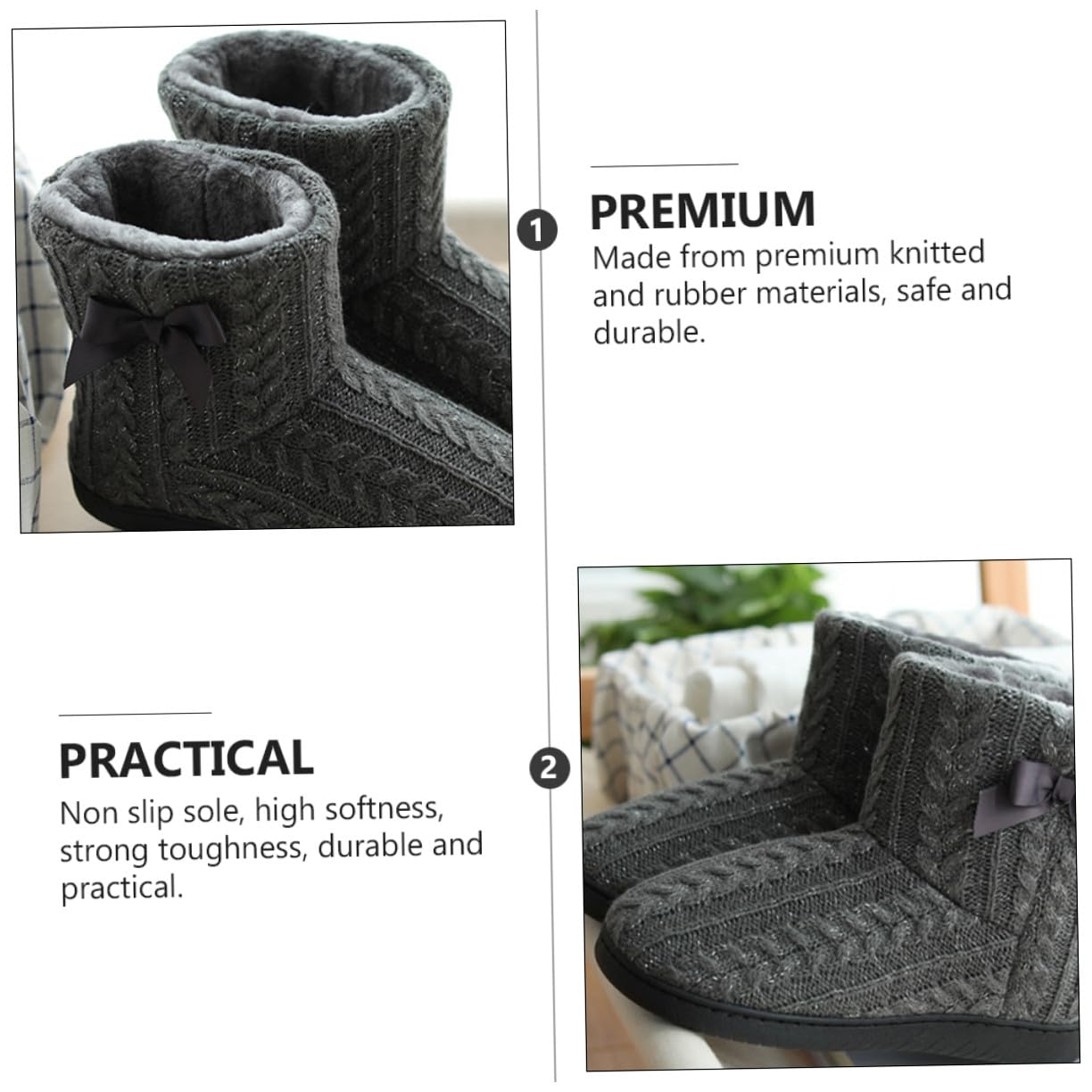 Botas de Casa para Mujer, Invierno, Punto, Suela Gruesa Antideslizante