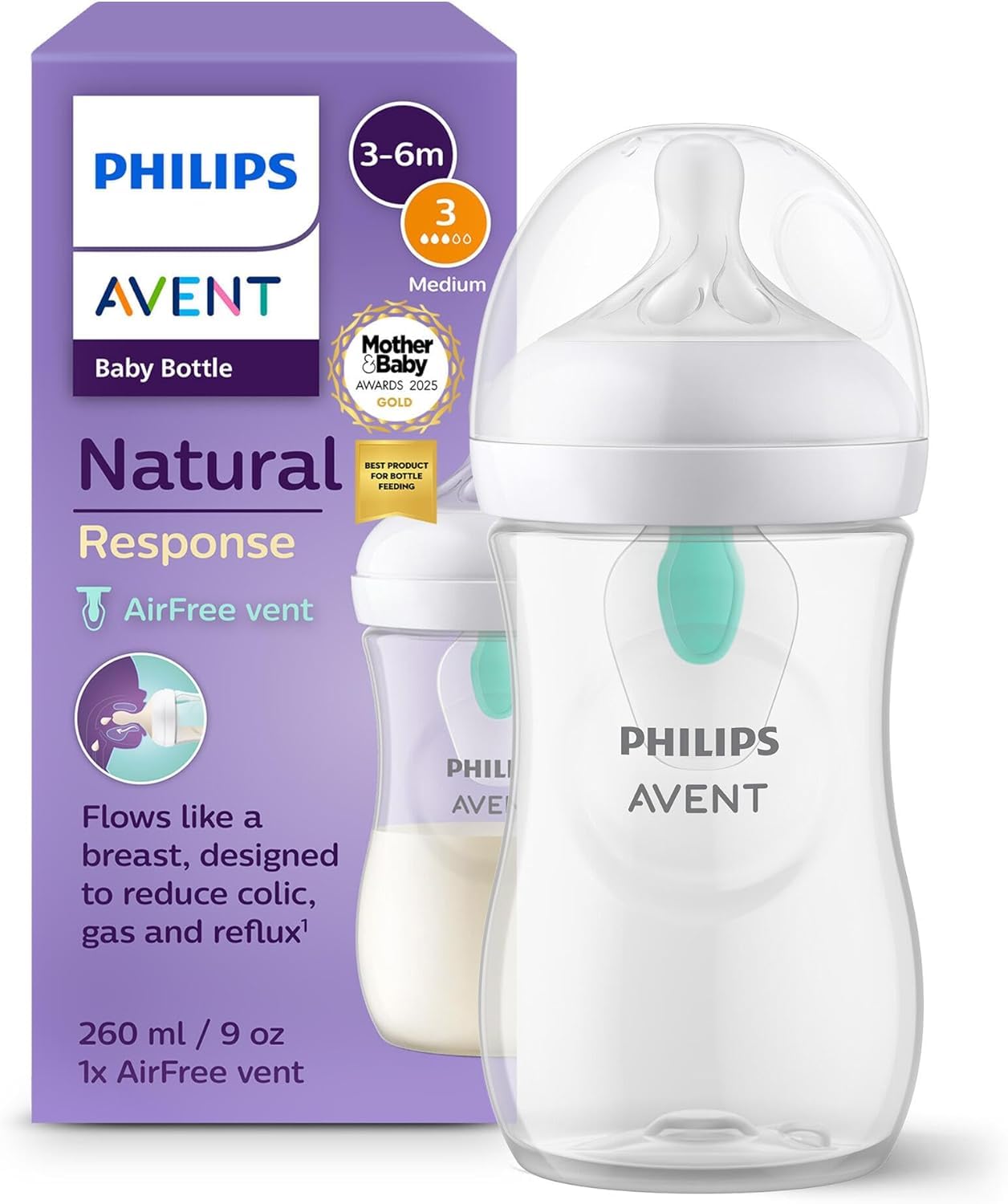 Philips Avent Natural Response Baby Bottle - 260ml Baby Milk Bottle with AirFree Vent | BPA Free for Newborn Babies Aged 1 Months+ | SCY673/01-picture-32