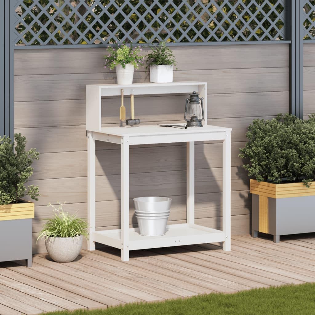Gecheer Tavolo Invaso con Ripiani,Tavolo da Lavoro per Giardino,Tavolo per Piante in Legno,Banco da Lavoro da Giardino,Tavolo da Esterno,Banco da invasatura,Bianco 82,5x50x109,5 cm Massello Pino