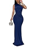 Women's Elegant One Shoulder Sleeveless Twist Waist Bodycon Party Long Dress