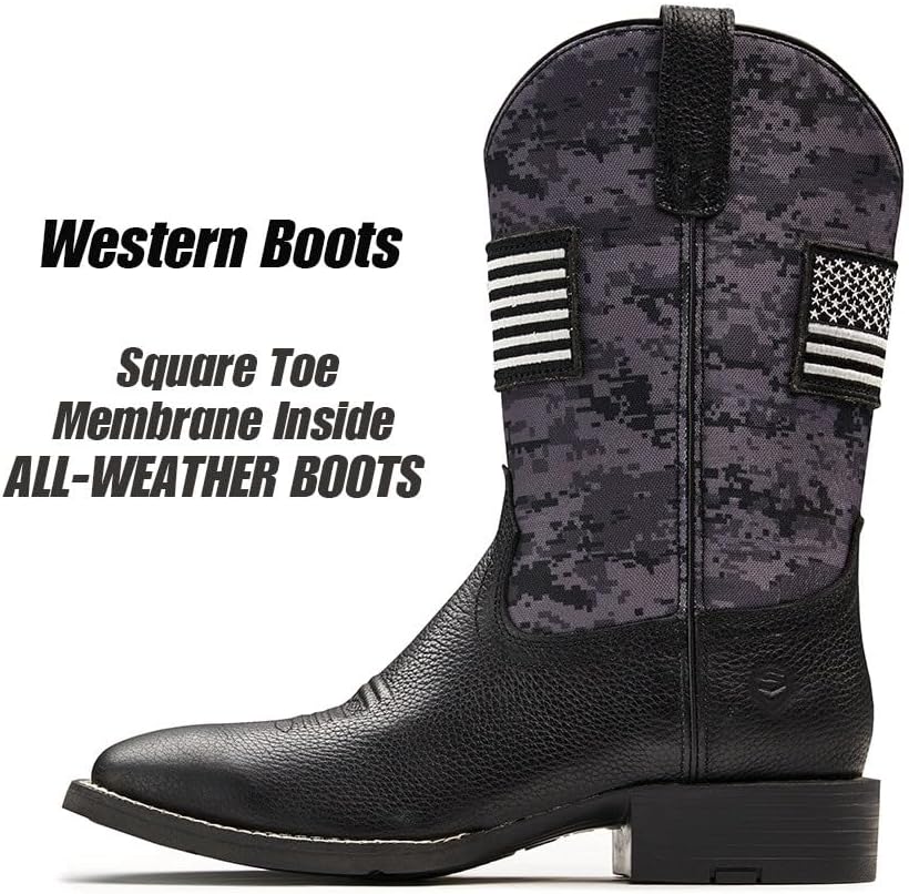 SUREWAY Cowboy Boots For Men - Mens Square Toe Western Boot With Flag,Oil/Slip Resistant,Durable Fashionable Classic Pull on Boots - Image 4