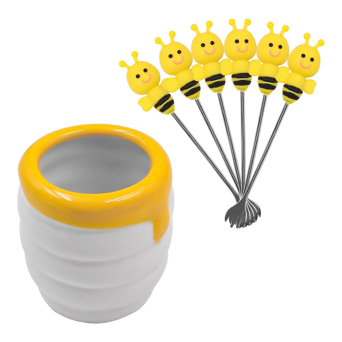 Hsthe Sea 7pcs Silicone Bee Sticks Fruit Picks Bento Dessert Food Forks