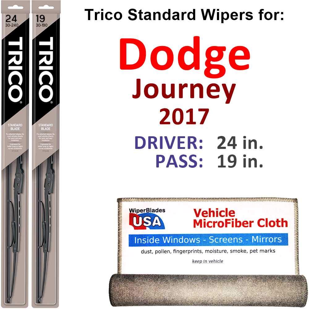 Wiper Blades Set for 2017 Dodge Journey Driver/Pass Trico Steel Wipers Set of 2 Bundled with MicroFiber Interior Car Cloth