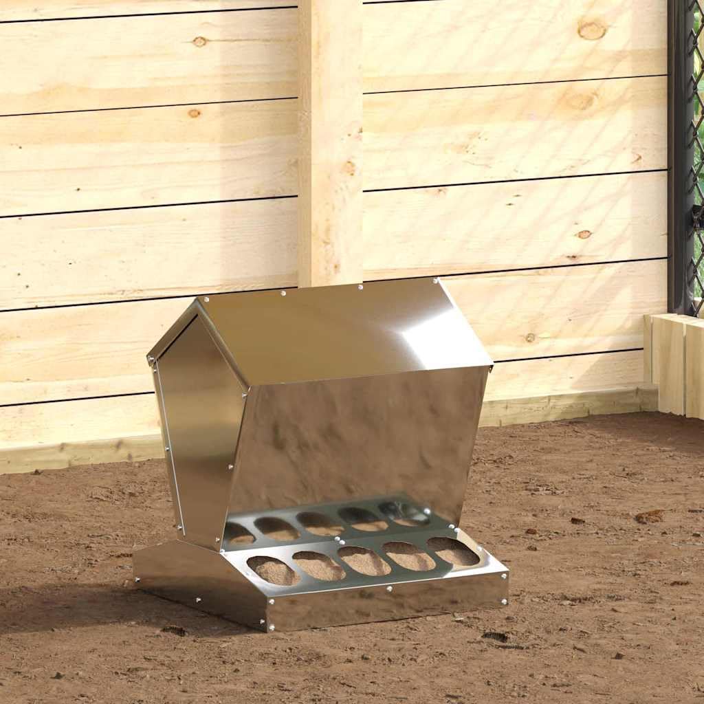 Comedero para pollos de acero galvanizado, 40 x 40 x 45 cm, resistente a la intemperie, para interior y exterior, con capacidad de 5 kg, estable y fácil de montar para una gestión