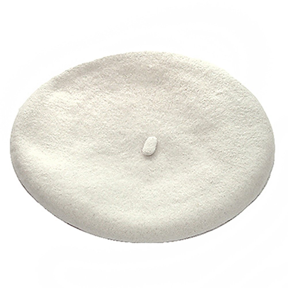 Gemini_mall® Plain Beret Hat Wool French Beret Winter Autumn Women | Girls Fashion Hats (White)
