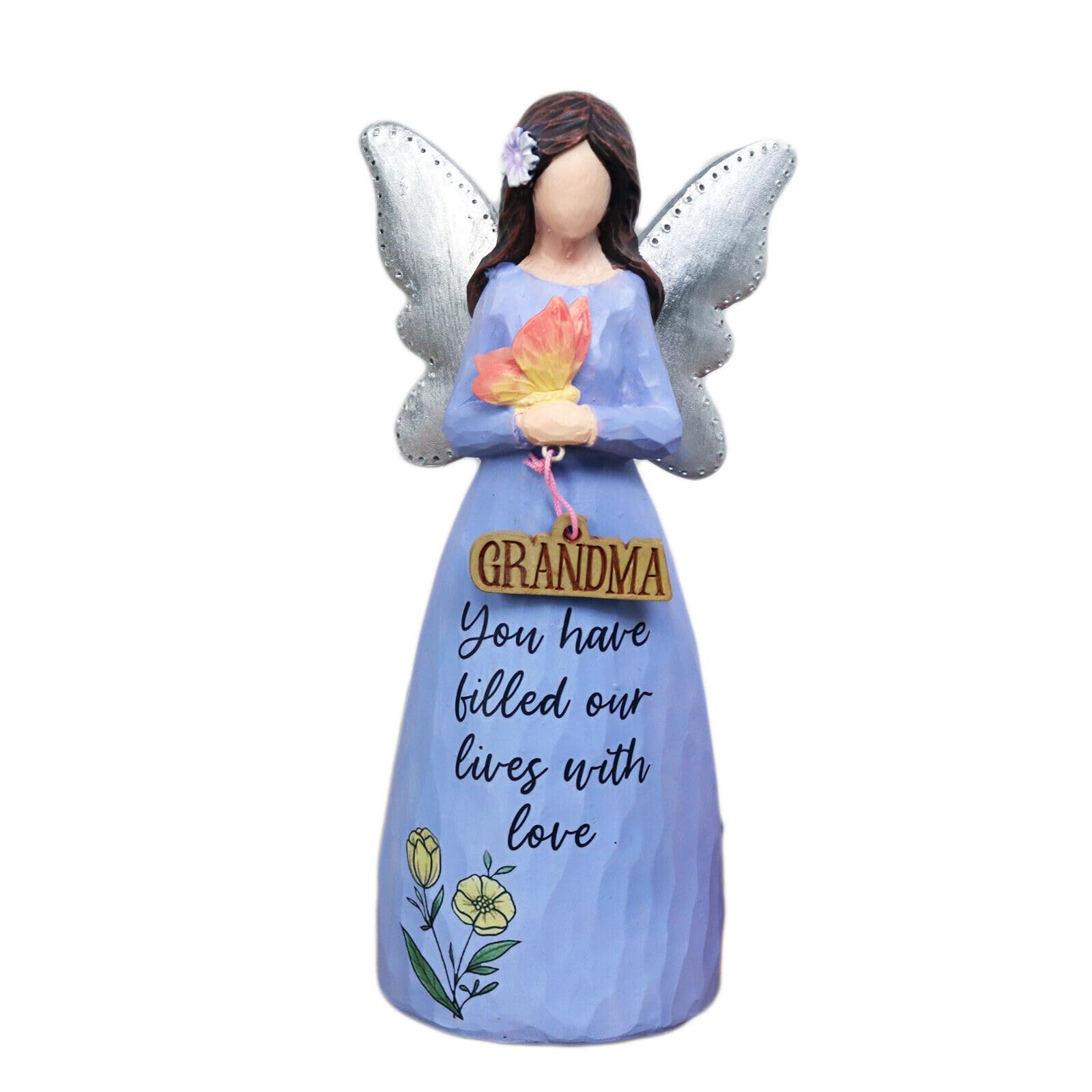 Darthome Blue Grandma Angel Figurine 18Cm Resin Standing Lady Ornament Nan