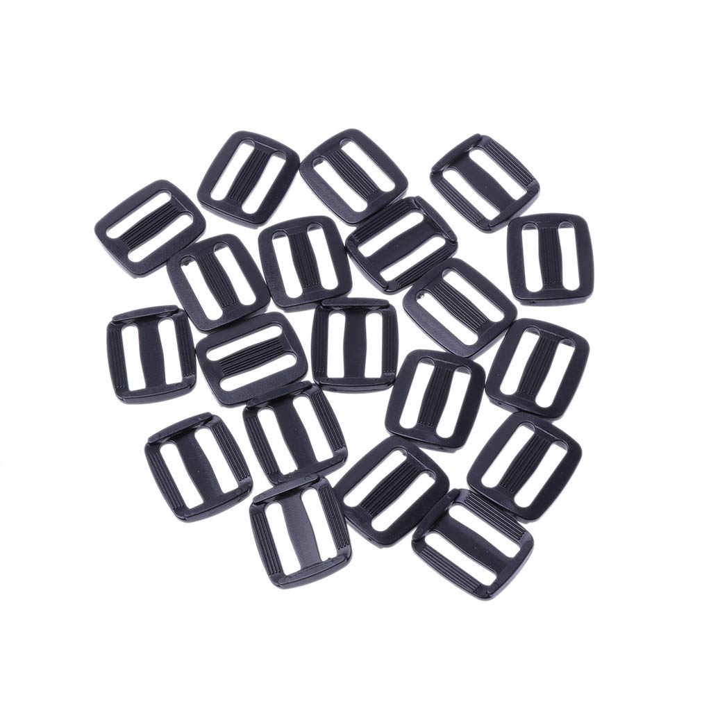 niumanery 20Pcs Plastic Black Curve Tri-Glide Slider Adjustable Buckle For Bags Webbing 20mm
