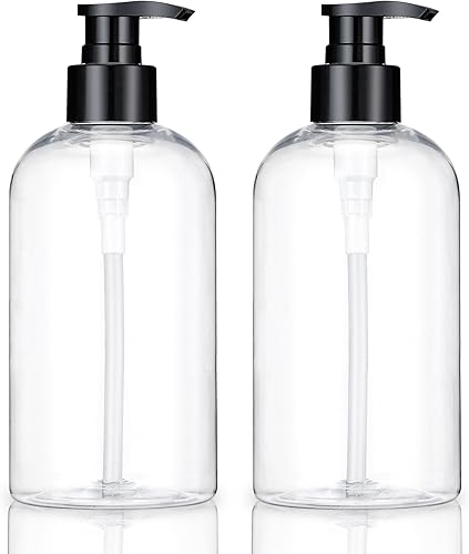 Dispensador de botellas de plástico vacío, paquete de 2 botellas de bomba recargables transparentes para champú, jabón líquido, aceite de masaje,