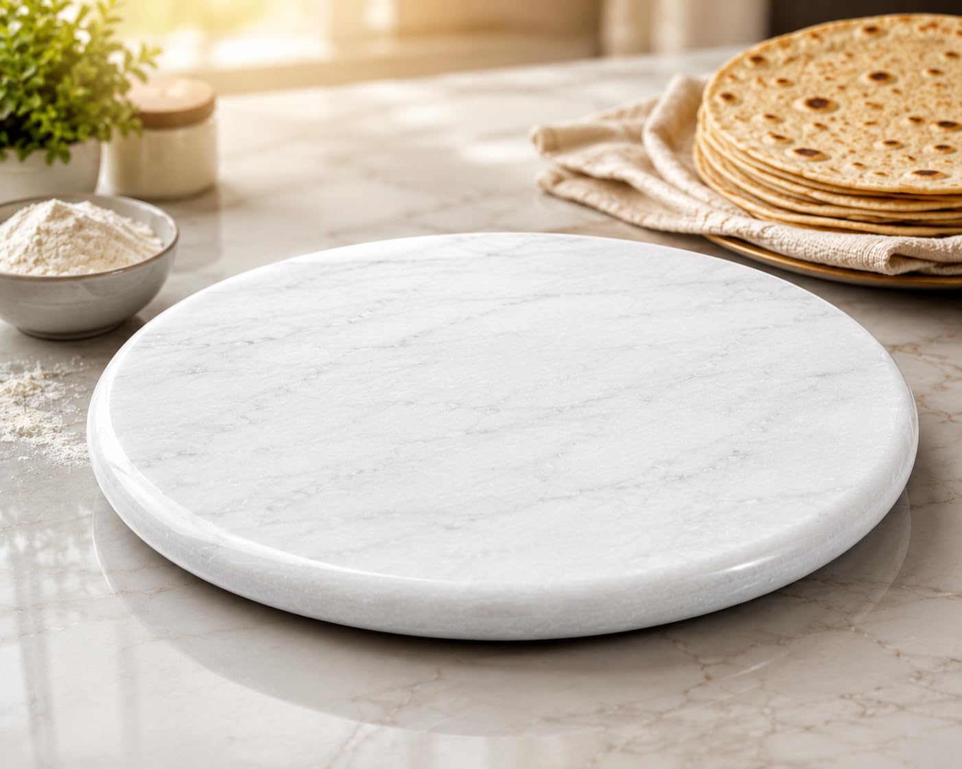 Jaipur Ace Indian White Marble Chakla/Rolling Pin Board/Roti Maker/Chapati Maker/papad chakla for Home & Kitchen | Full Finished Marble Roti Maker Kitchen Utensil (10 Inch)-image-23
