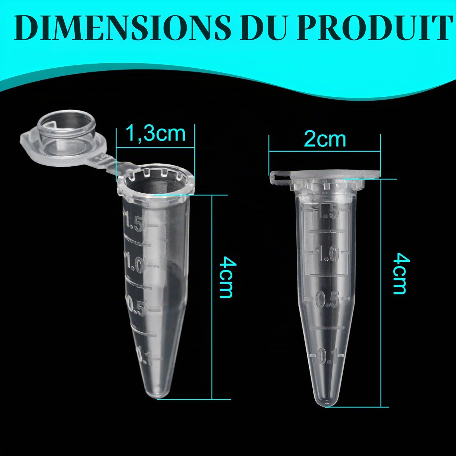 DAJAVE Lot de 1000 tubes de centrifugeuse de 1,5 ml - Récipients de réaction - Tubes à microcentrifuger transparents en plastique - Tubes à échantillons - Tubes à essai de centrifugeuse - Vial de