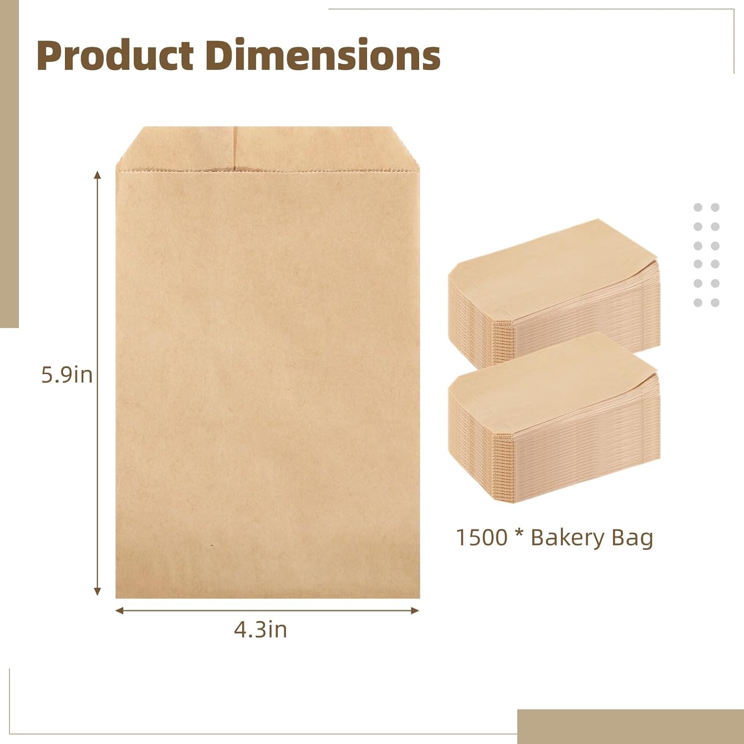 1500 PCS Mini Flat Kraft Paper Bags, 5.9 x 4.3 Inches Brown Paper Bakery Bag, Small Paper Lunch Bag, Kraft Paper Treat Bag, Oil Proof Party Favor Bag for Cookies, Chocolates, Candies, Snacks