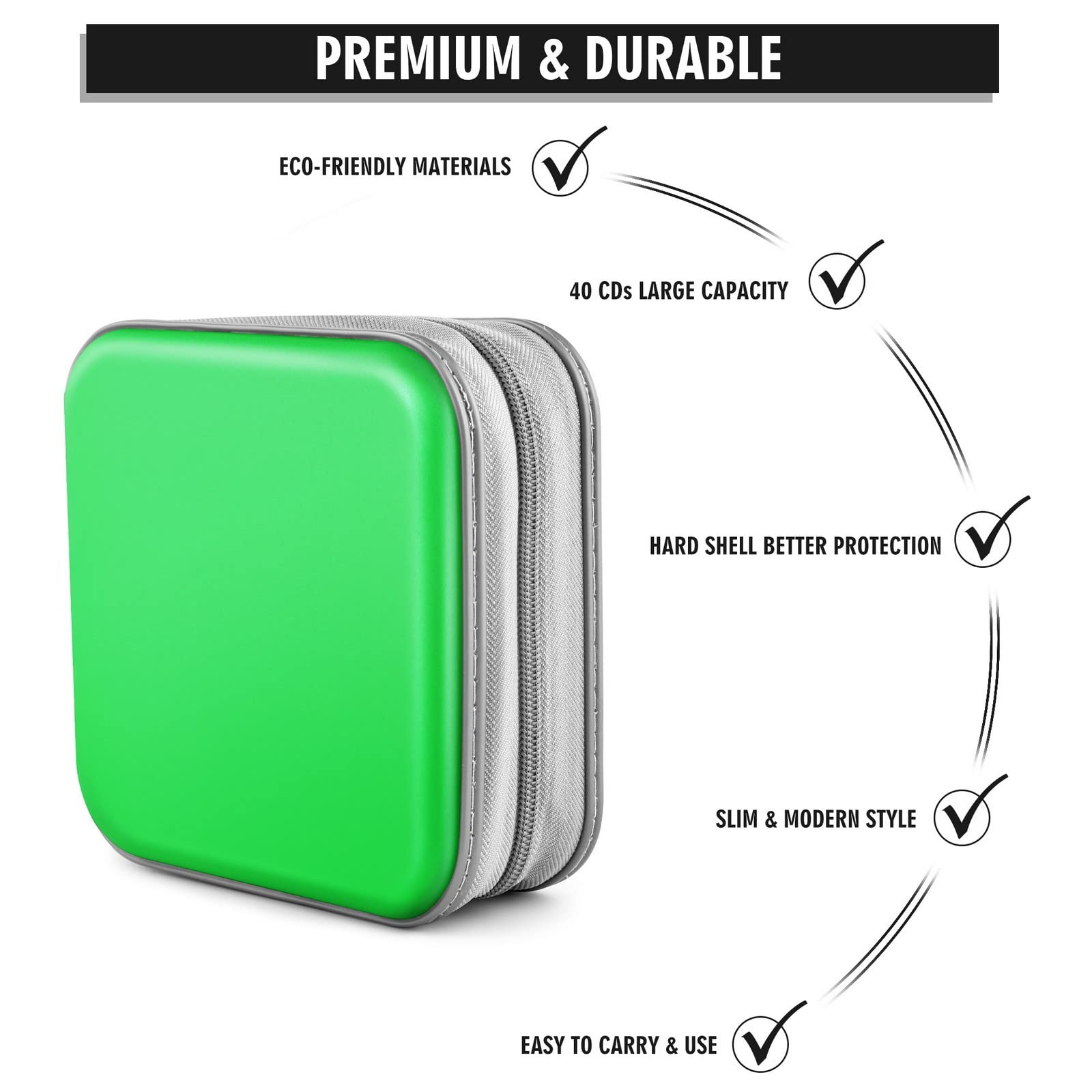 Custodia a portafoglio per CD, DVD, CD/DVD, 40 dischi, resistente borsa raccoglitore per album (verde)