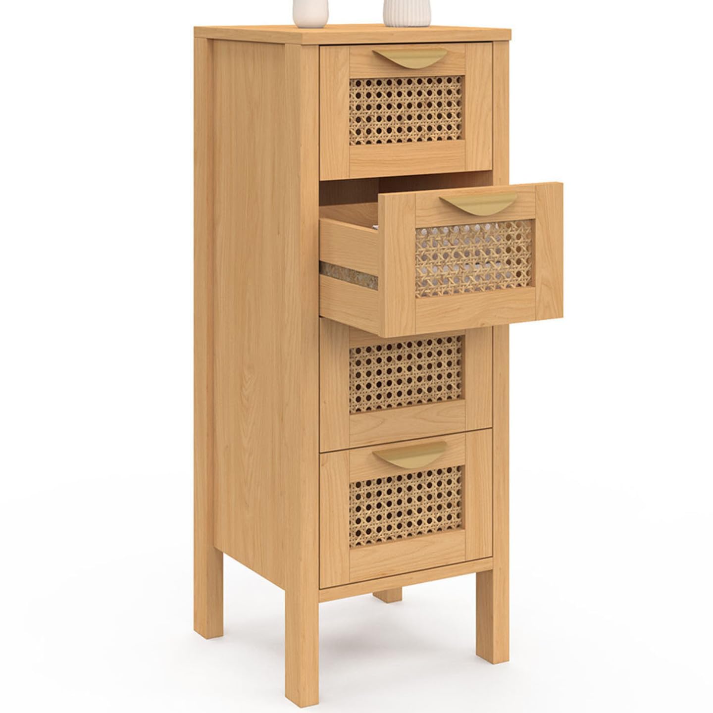 IDMarket - Meuble d'appoint 4 tiroirs EDHEN 30x30x80 cm chiffonnier pour entrée Salle de Bain avec cannage