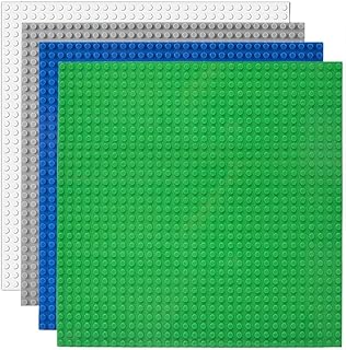 Classic Baseplates for Lego, Square 32x32 Stud, 10" x 10" Building Brick Base Plates, 100% Compatible with All Major Brands Baseplates for Building - Green, Gray, Blue and White