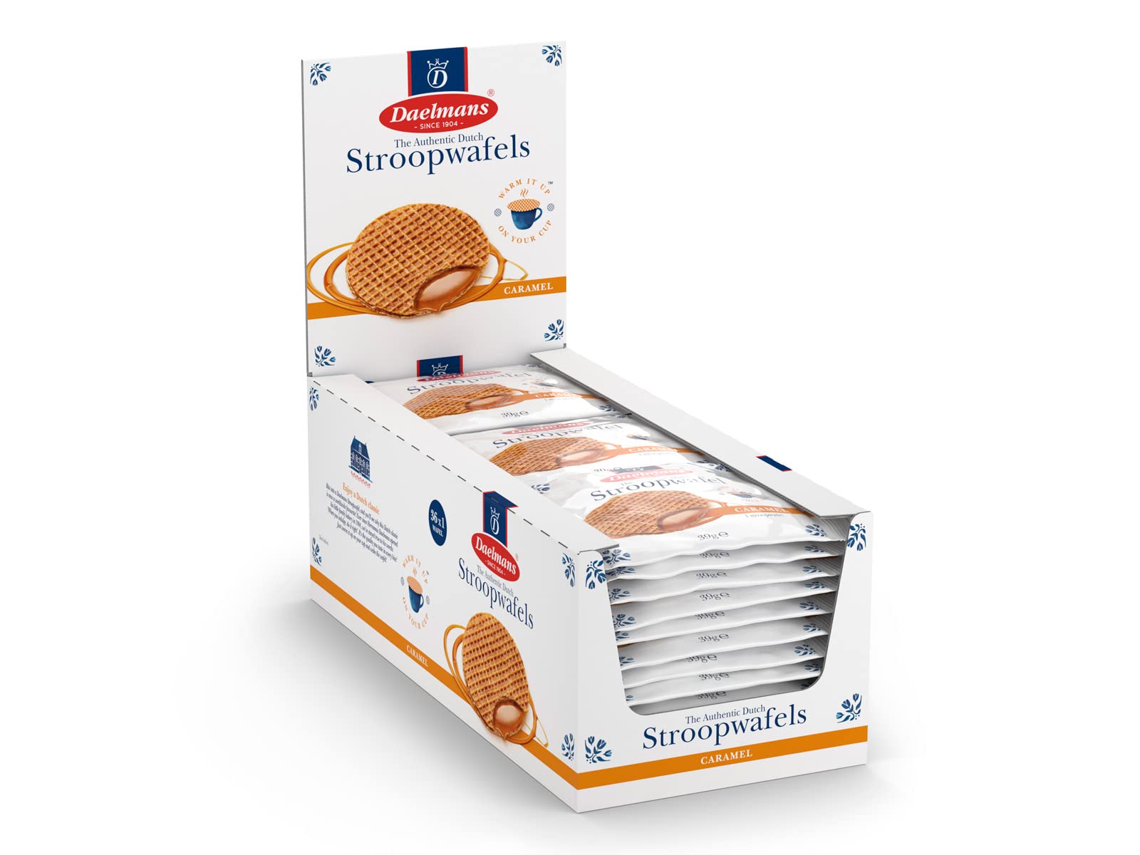 Daelmans Stroopwafels - Caramel waffles – 39 g x 36 (Single Pack) in a Box - Authentic Dutch Caramel Waffle - Stroopwaffels