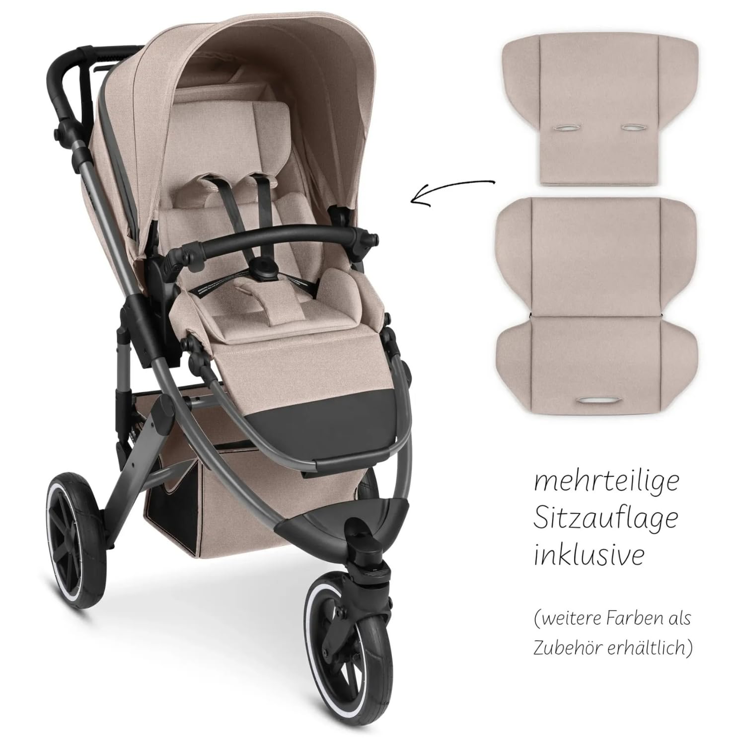 ABC Design Salsa 5 Run Jogger Sportwagen mit Sportzulassung Luftreifen Handbremse Federung wendbare Sitzeinheit Liegeposition bis 22 kg Camel