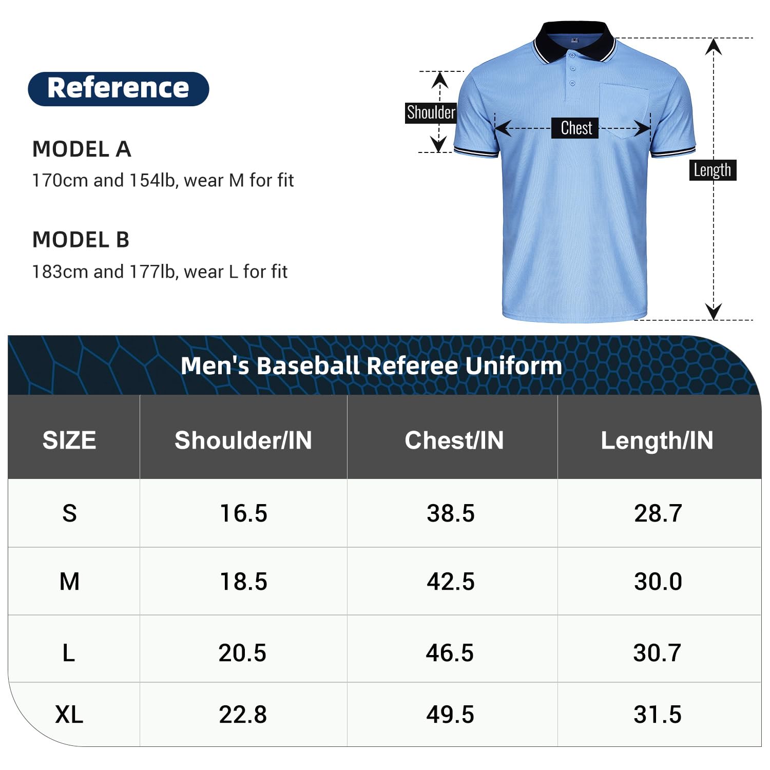 CUTIEHON Camisa de árbitro de béisbol y sóftbol para hombre, manga corta, talla para protector de pecho