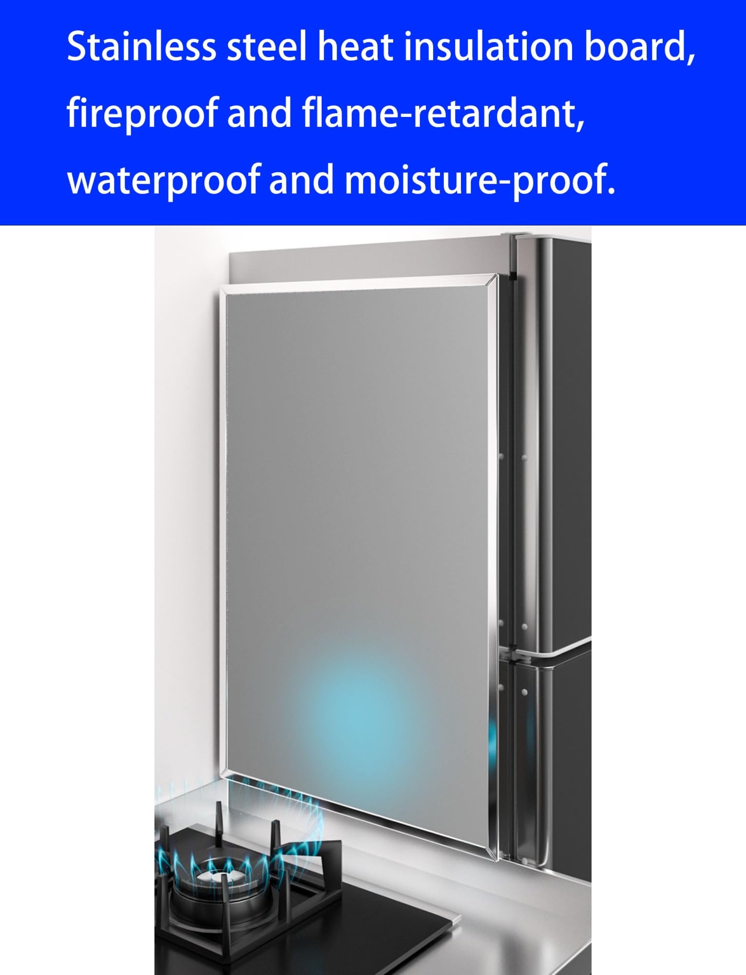 Protector térmico Pro Kitchen, panel de acero inoxidable, resistente al fuego y al calor for protección de estufas, refrigeradores y gabinetes,protector contra salpicaduras(39.0x23.4in/)