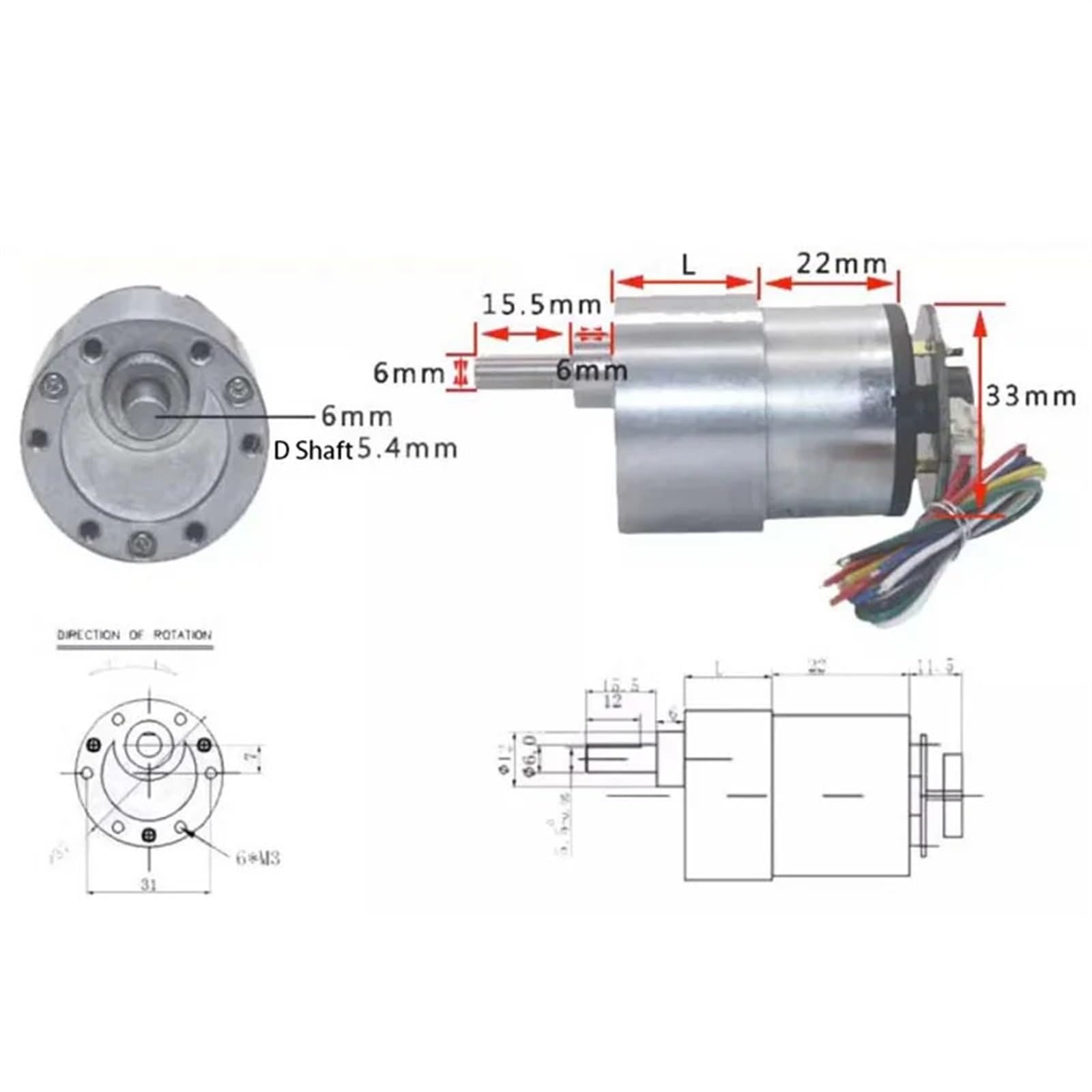 520 Getriebemotor-Encoder DC 6 V 12 V Hohes Drehmoment Ganzmetall-Getriebe-Untersetzungsmotor 20-1000 U/min Elektrisches Untersetzungsgetriebe(with Bracket,6V 100 RPM)