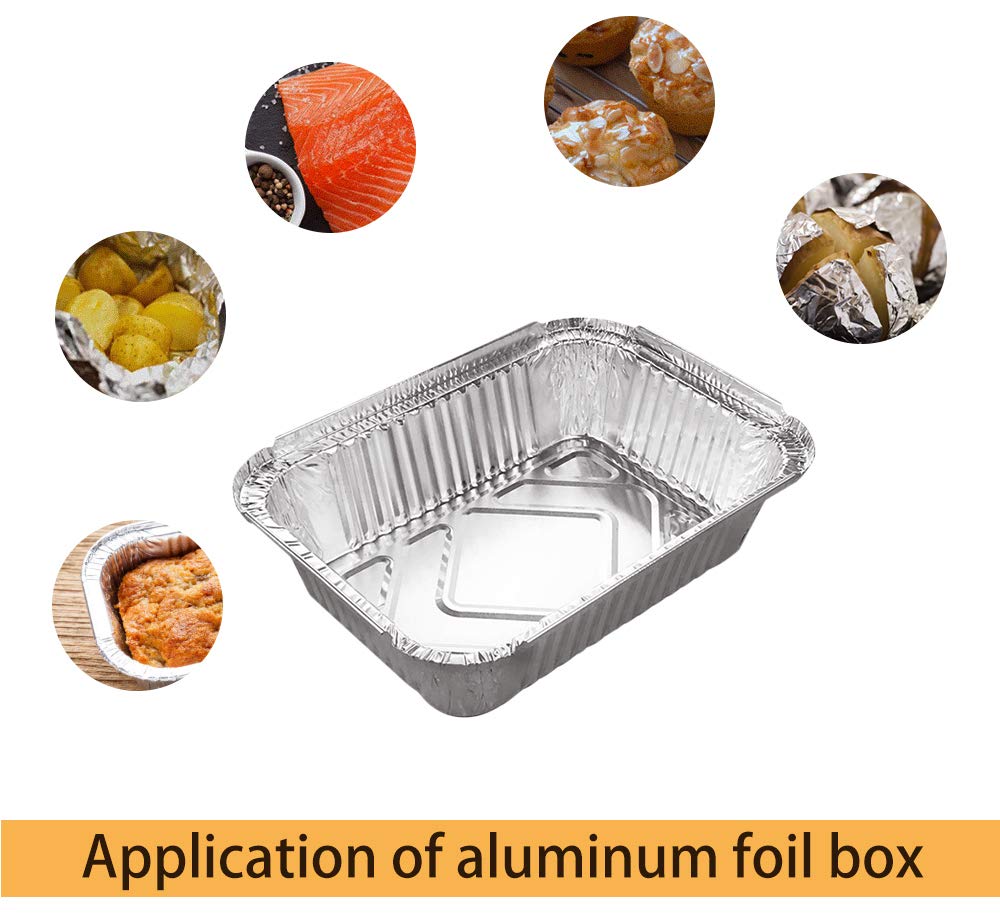 Elinala Aluminium Foil Food Containers, Disposable Foil Trays, 30 PCS 450ML, 700ML and 1100ML Rectangular Aluminum Foil Pan with Lid for Baking, Roasting, Broiling, Cooking and Food Storage.
