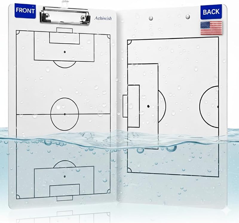 Soccer Clipboard for Coaches, Double-Sided Dry Erase Board | Printed soccer field on a double-sided dry erase clipboard with metal clip; marker and eraser are not included.