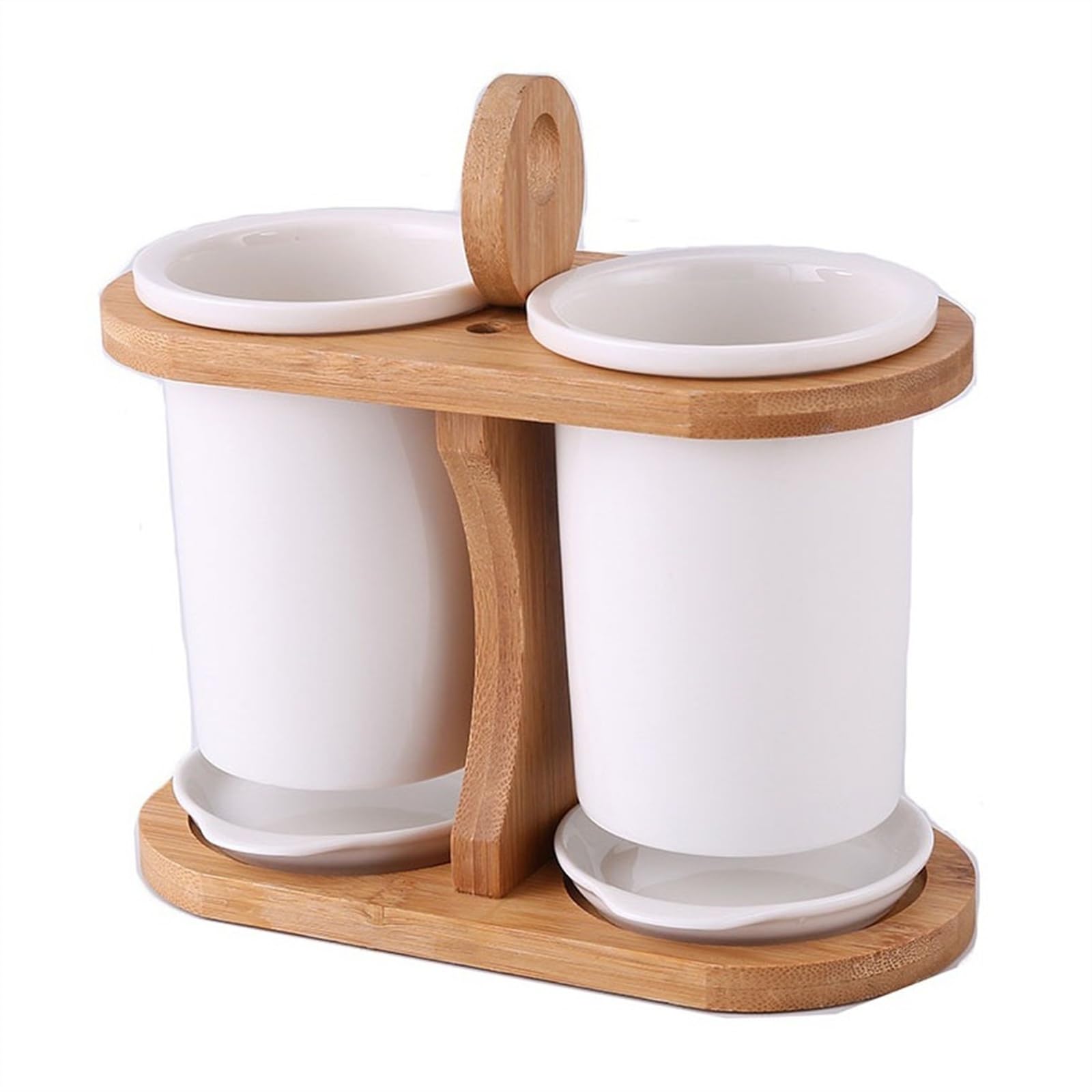 kitchen sink organiser 2-Piece Ceramic Silverware Caddy with Bamboo Holder, Utensil Holder for Kitchen Countertop, Flatware Caddy Cutlery Storage Organizer with Drain Tray sink caddy
