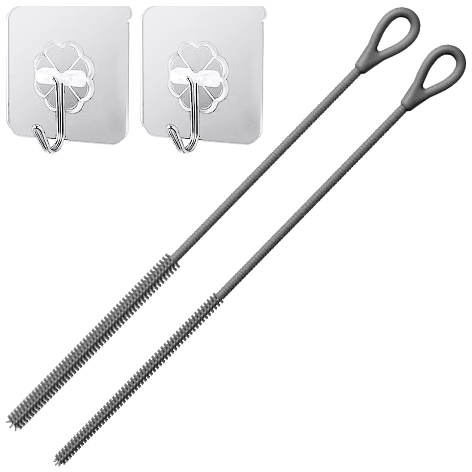 2Pcs Silicone Straw Cleaner Brush with Hooks, Extra Long 9.5in Reusable Straw Brushes for Stanley Metal, Glass Straws
