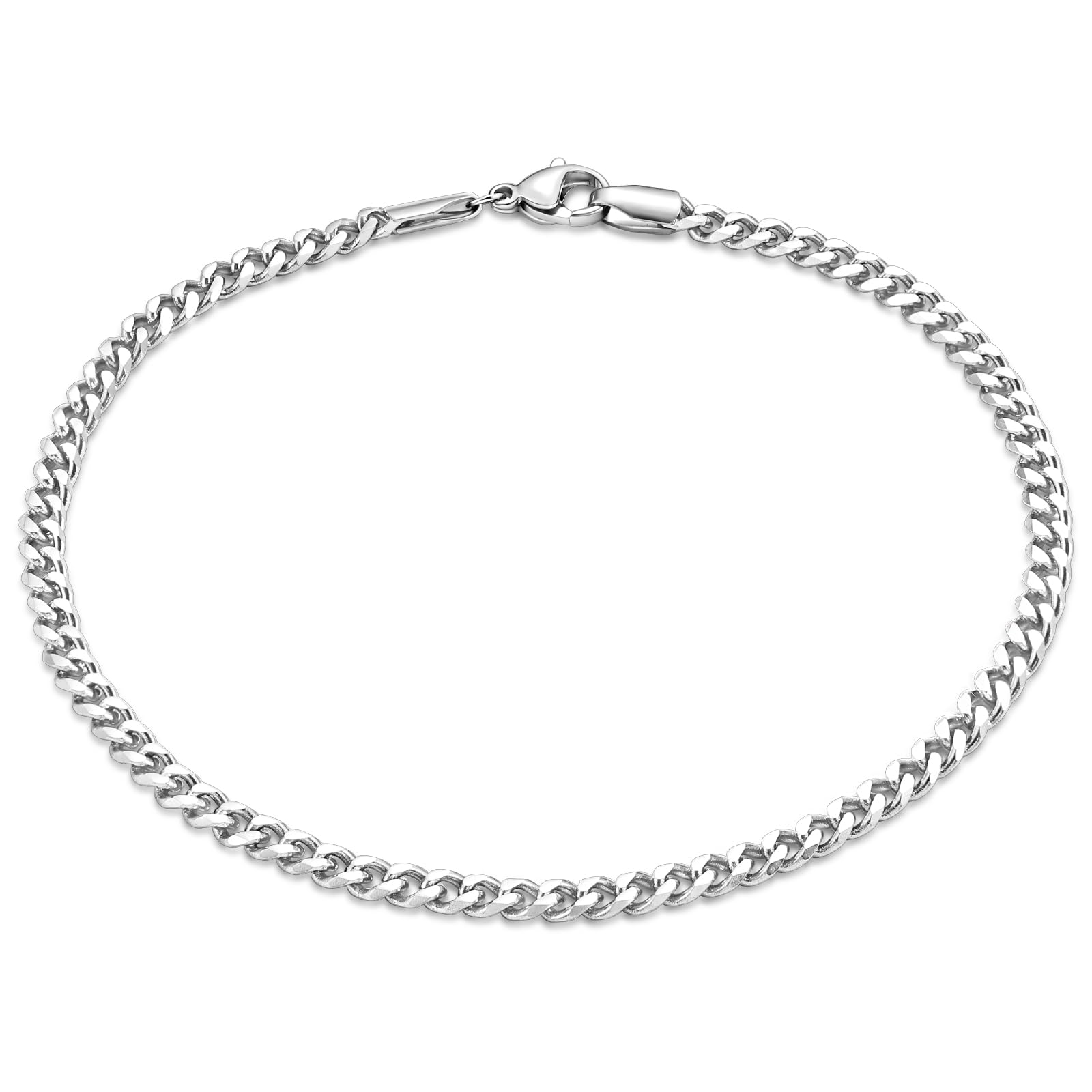 Fiusem Silver Tone / 18k Gold Plated Anklet for Women, 3.5mm Stainless Steel Cuban link Chain Anklets for Women, Women's Anklets 9"/10"/11"