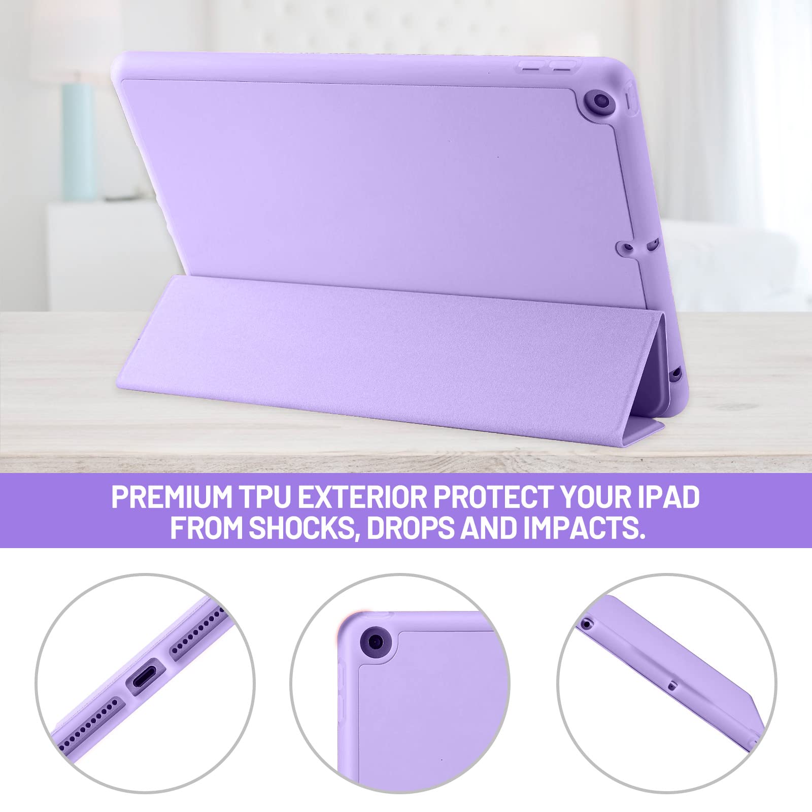 Custodia Cover Compatibile con iPad 9 8 7 Generazione (10.2 Pollici, 2021/2020/2019), Supporta la Carica di Pencil 2nd Gen, Auto Sveglia/Sonno (Viola)