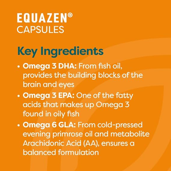 Equazen® Omega 3 & 6 Capsules, Brain & Cognitive Support, DHA, EPA & GLA, Clinically Researched 9:3:1 Formula, Tasteless & Odourless, Halal Certified, Gluten Free, 360 Pack