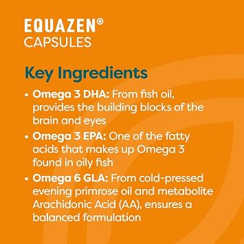 Equazen® Omega 3 & 6 Capsules, Brain & Cognitive Support, DHA, EPA & GLA, Clinically Researched 9:3:1 Formula, Tasteless & Odourless, Halal Certified, Gluten Free, 360 Pack
