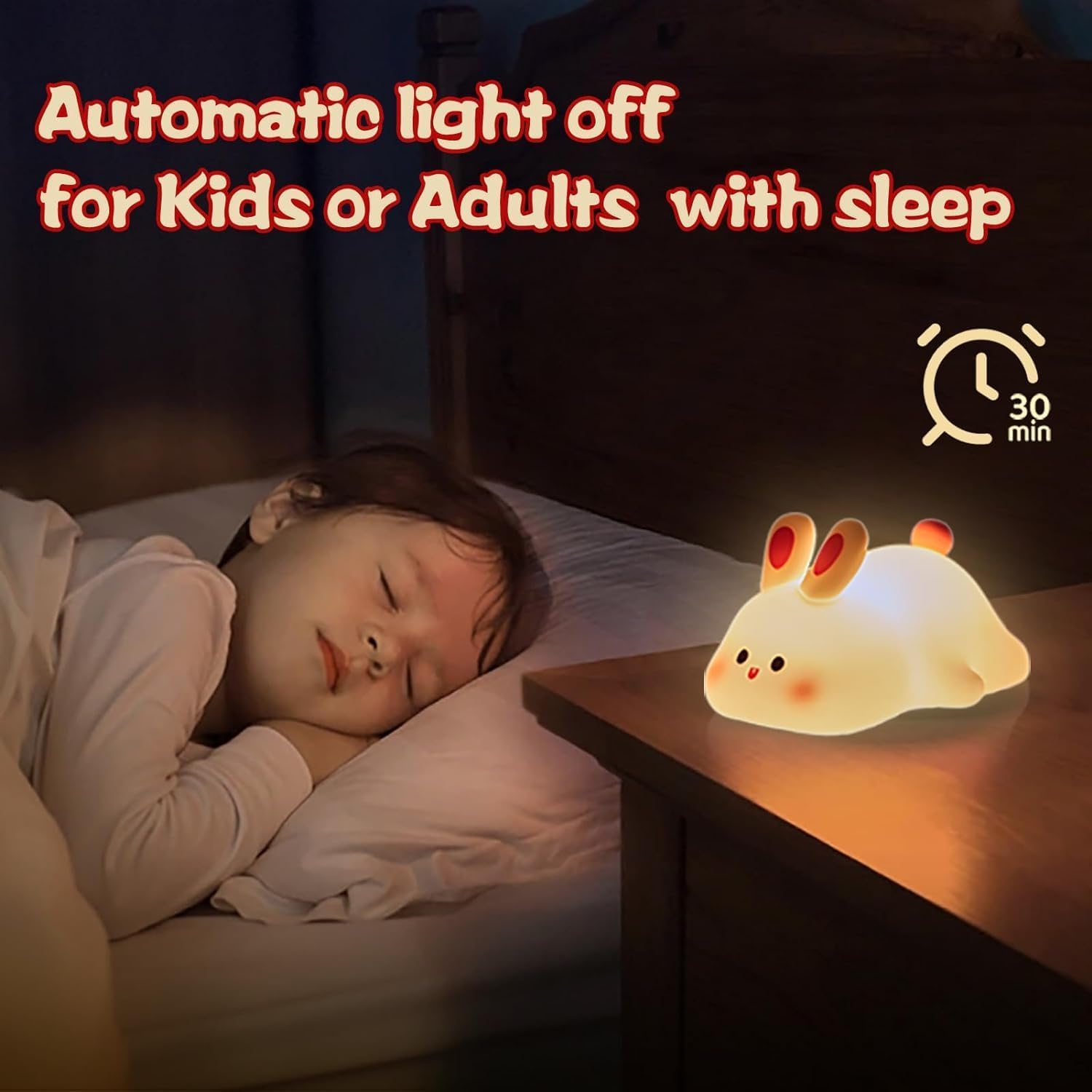 DUWOL Kids Night Light Silicone Rabbit Night Lamp Rechargeable Cute Lamp with 3 Level Brightness Kids Night Lights for Bedroom Baby Nursery and Study Desk Decorative Diwali Christmas Night Light 3