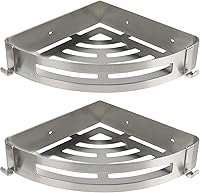 NearMoon Shower Caddy 2 Pack - No Drill 304 Stainless Steel Corner Shelf Organizer with Hooks, Rustproof Brushed Nickel