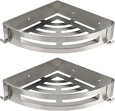 NearMoon Bathroom Shower Caddy 2 Pack, No Drill 304 Stainless Steel Shower Organizer with 2 Hooks (Corner Shelf, Brushed Nickel)