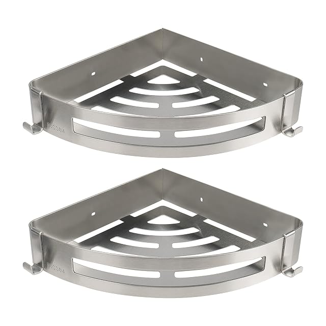 NearMoon Bathroom Shower Caddy 2 Pack No Drill 304 Stainless Steel Shower Organizer with 2 Hooks Corner Shelf