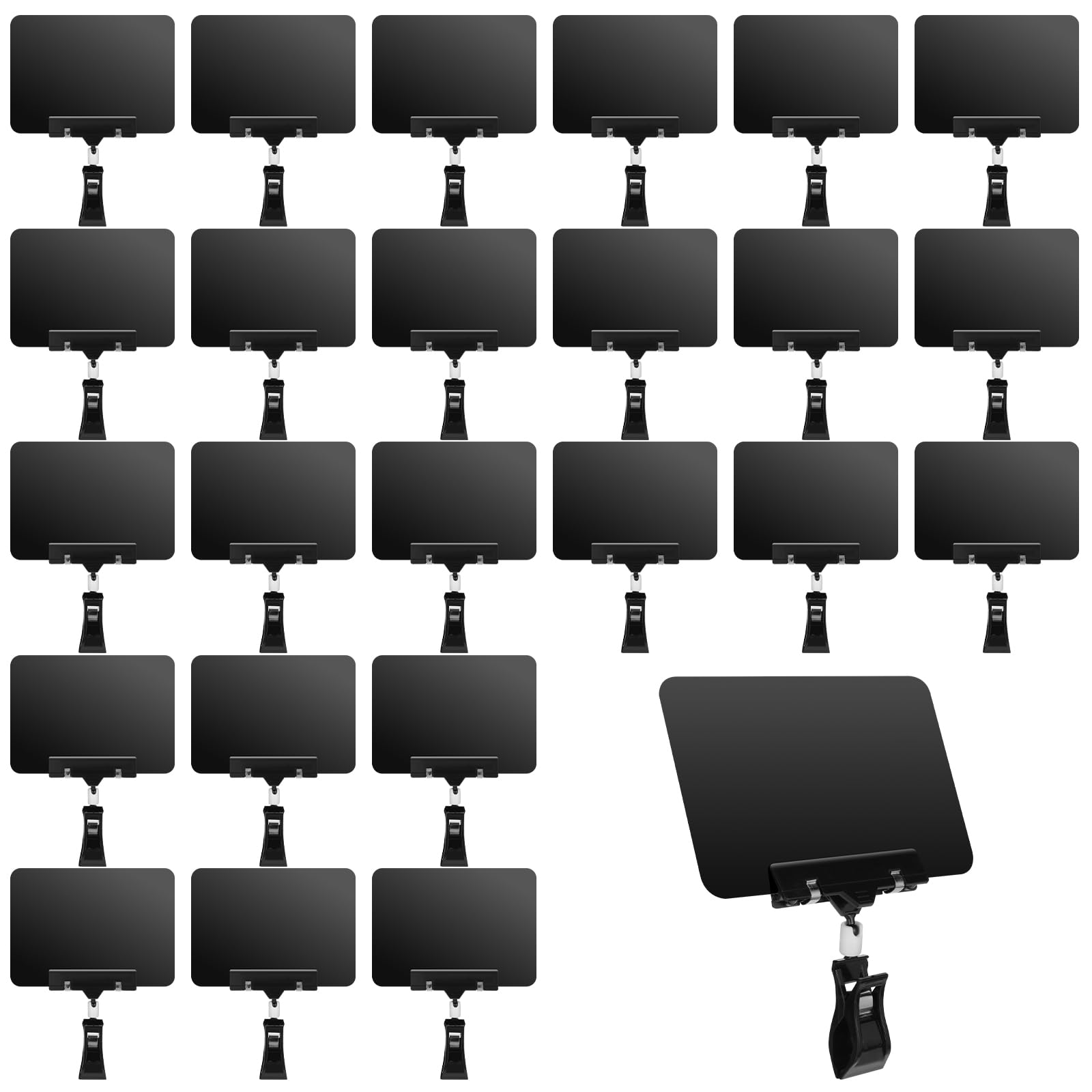 Photo 1 of ***MISSING CHALKBOARD***
 Ajcotahm 24 Pcs Mini Chalkboard Signs with Rotatable Clip, Double Head Sign Clips Erasable Plastic Price Display Clip Holder for Business Retail Food Clothing Rack Shelf Basket Sign Display