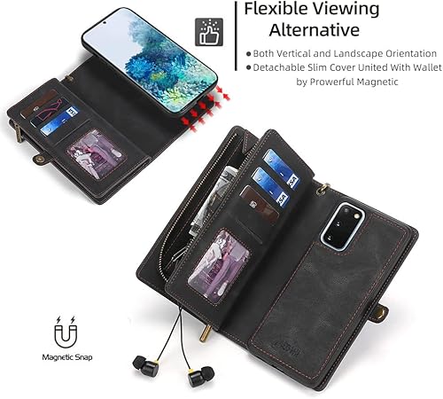 Miniatura 4 de Asuwish Funda de teléfono para Samsung Galaxy S20 5G de 6.2 pulgadas con cremallera, funda desmontable con protector de pantalla de vidrio templado