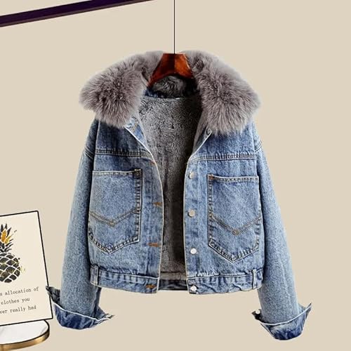 GaoLeAve Jaqueta jeans feminina quente de inverno e blusa de tricô + calça, conjunto de três peças,