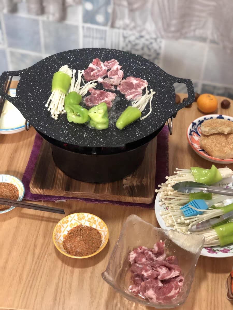 Parrilla de carbón de hierro fundido, parrilla portátil de hierro fundido, pequeña parrilla de carbón portátil para campamento de mesa al aire libre, superficie de parrilla de barbacoa de 11 2