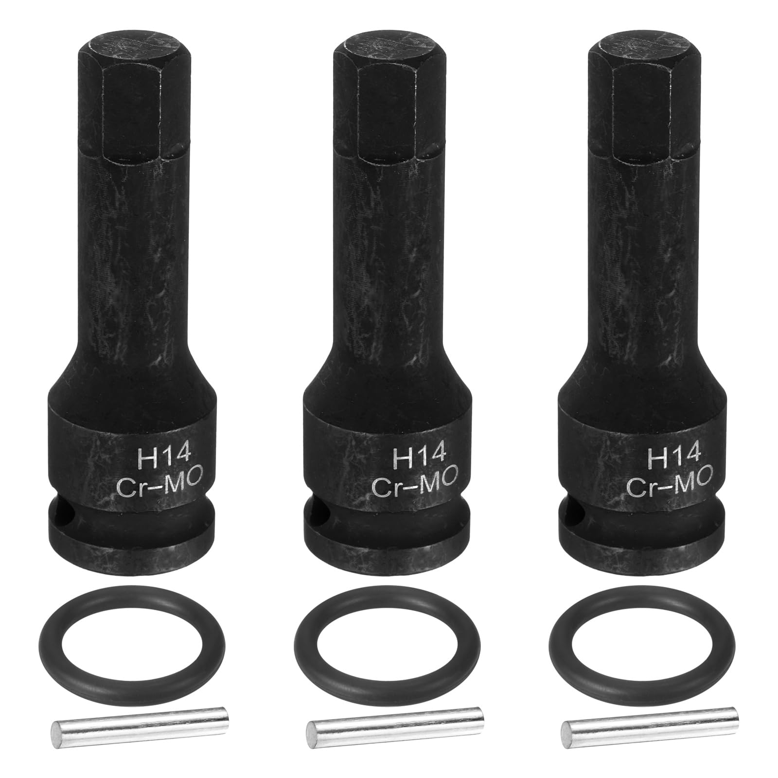 sourcing map 3pcs 1/2" Drive Impact Hex Bit Socket H14(14mm) Metric CR-MO Steel 6-Point Sockets with Cotter Pin for Power Drill Drivers Adapter โ image 1
